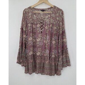 American Eagle Floral Mixed Print Boho Peasant Flowy Blouse Sz S Hippie, Relaxed